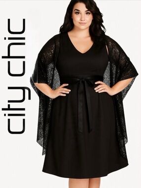 City Chic Black Ballet Double Ribbon Dress NWOT in Size 20